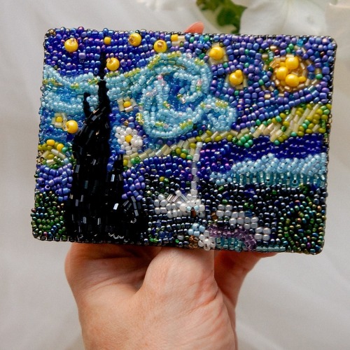 sosuperawesome: Bead Embroidered BroochesSmall Embroidery Mary on EtsyOh my god the details in the