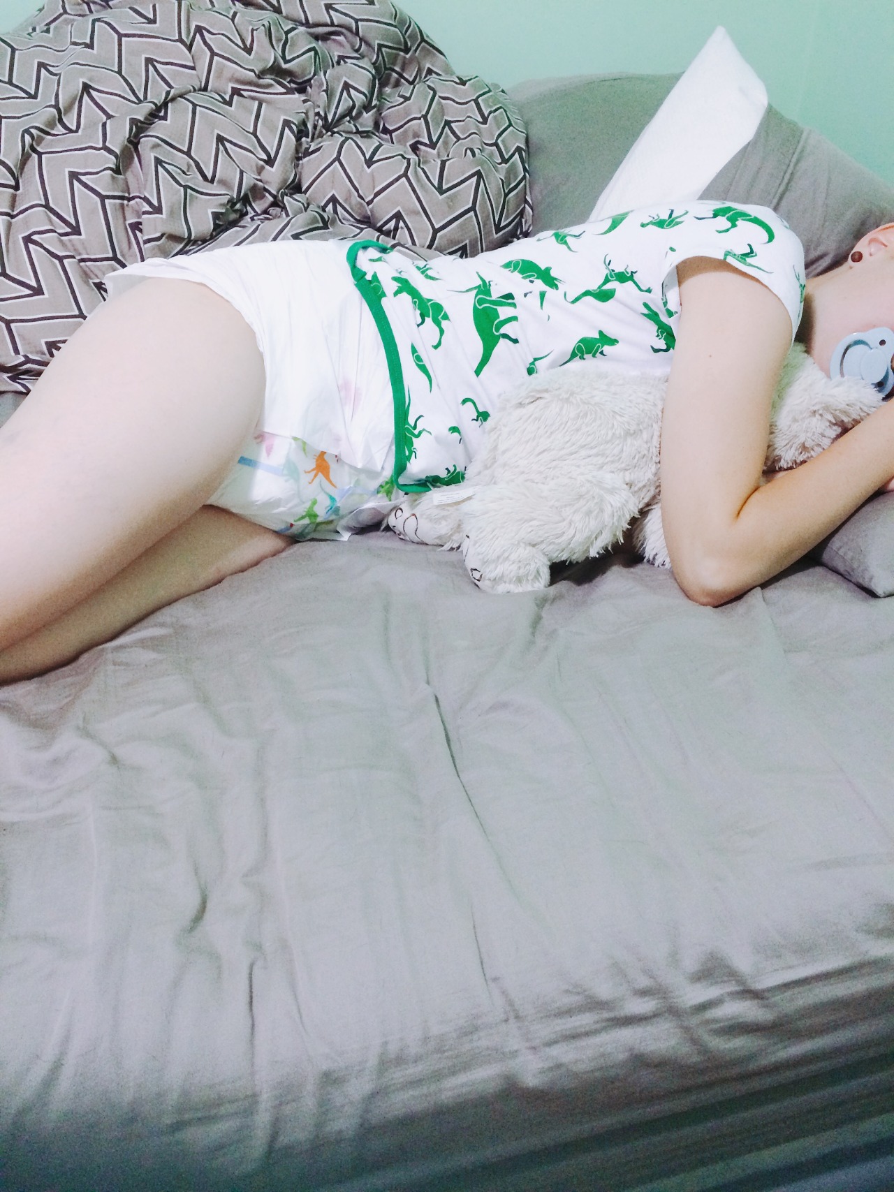 kittenlovesdinos:  @littleforbig I love my dino onesie! And dino diapers from Rearz!