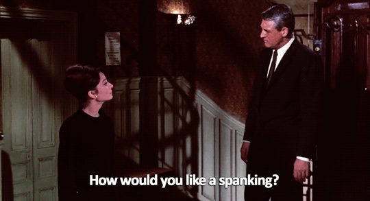 sandandglass:Charade, 1963Regina Lampert doesn’t appreciate Peter Joshua treating