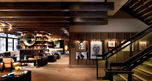 {Feeling the vibe of this hotel by Tara Bernerd. The common areas feel cozy and masculine, with hint