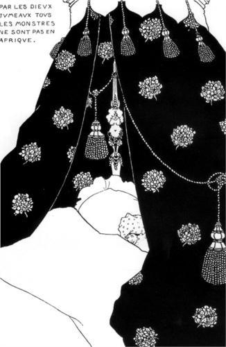 ohdarlingdankeschoen:Portrait of himself in bed - Aubrey Beardsley ( Art Nouveau category)