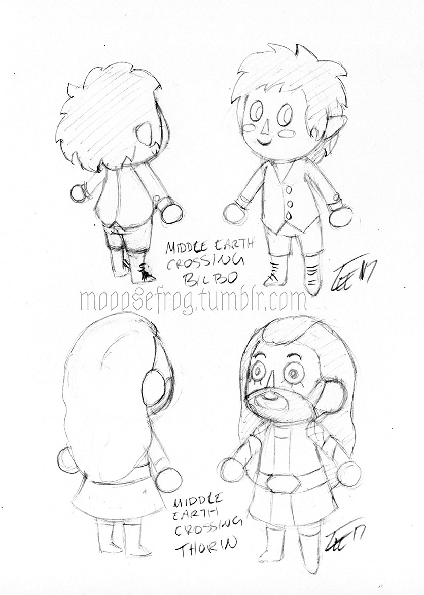 Middle Earth Crossing. So I have been playing Animal Crossing: Pocket Camp and imagining Hobbit characters being in the game! And as it is Thursday which means I post sketches and unfinished work, here are some rough sketches of what that might look...