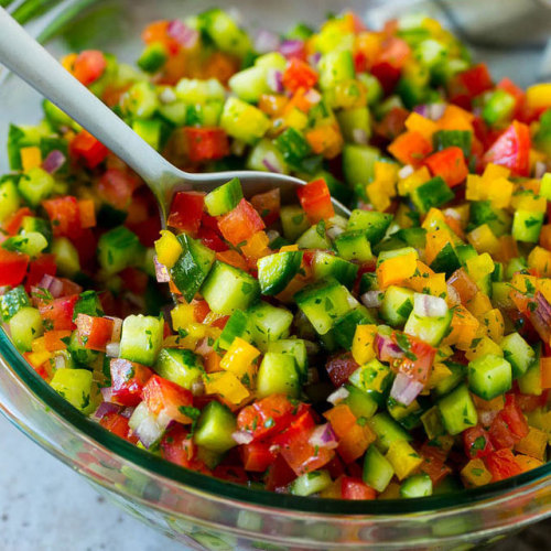 foodffs:This Israeli salad is a refreshing blend of chopped cucumbers, tomatoes, onions and peppers,