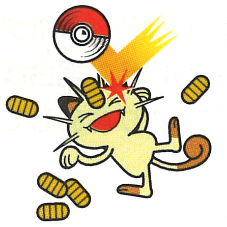 nintendometro:Meowth gets hit, from ‘Pokemon Pinball’ on the Game Boy Color.