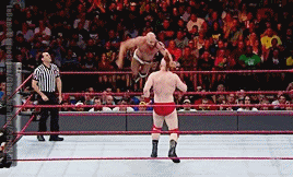 ledamemangociana:“By the way - it’s not good to have your head between Cesaro’s