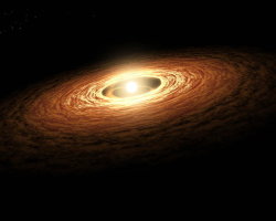 wonders-of-the-cosmos:    A protoplanetary disk is a rotating circumstellar disk of dense gas and dust surrounding a young newly formed star, a T Tauri star, or Herbig Ae/Be star. The protoplanetary disk may also be considered an accretion disk for the