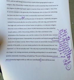 harampolice:  my 14 year old sister wrote a paper about the Palestinian conflict and mentioned islamaphobia and look what her fucking teacher wrote   fuck white America ://///