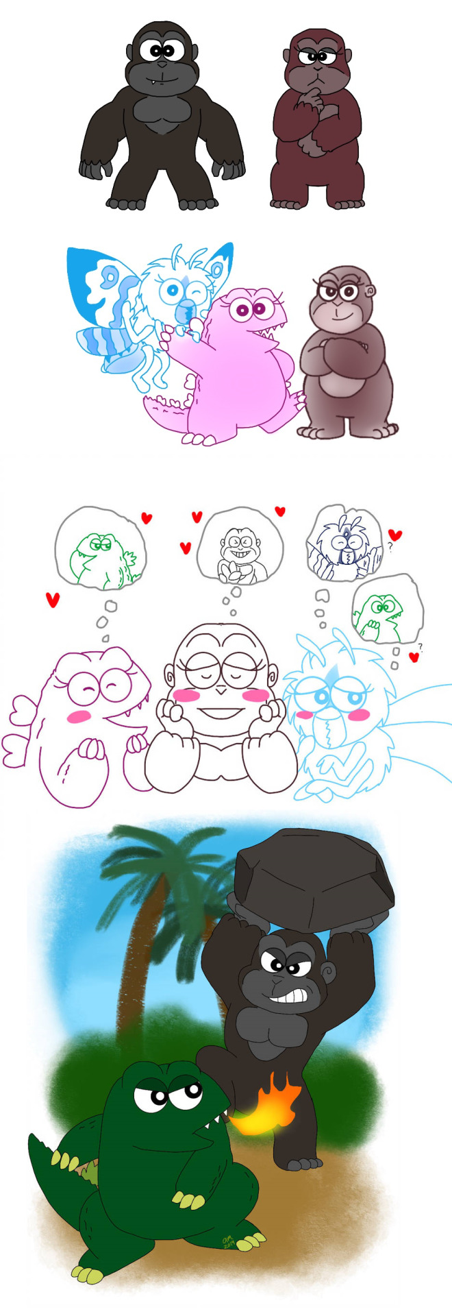 Godzilland Doodles Godzilla, Gojirin, Mothra Leo and Mothra (c) Toho  Studios Lady Kong (c) De Laurentiis Entertainment Group... –  @54fallenartist14 on Tumblr