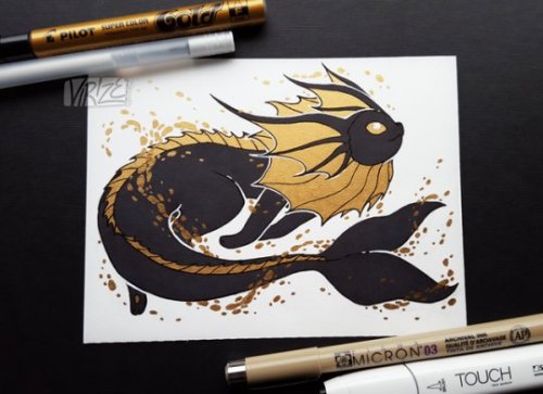 retrogamingblog2:Gilded Eeveelution Drawings made by Jennifer Hiew 