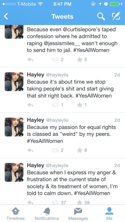 lucyelizabeth:internetcallgirl:Some of my contributions to the #YesAllWomen movement. It’s time for 