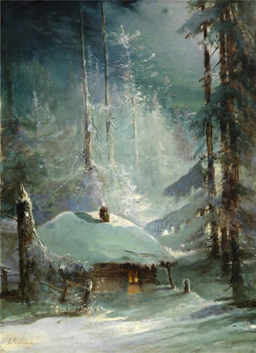 russian-style: Alexei Savrasov - A cabin in winter forest, 1888