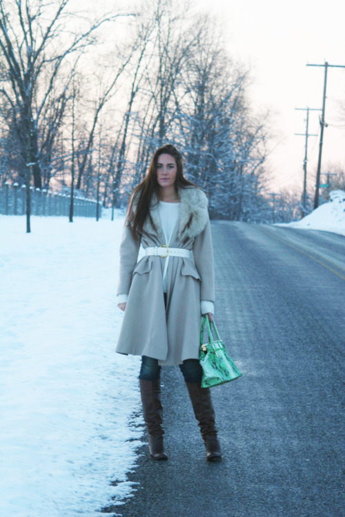 Snow Day Sunset Coat by Page- vintage Sweater by Zara Jeans by Seven Jeans Boots by Steve Madden Pur