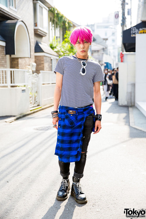 tokyo-fashion:  The Symbolic Tokyo designer S.You on the street in Harajuku wearing items from his own brand along with Saint Laurent jeans, Dr. Martens boots, and Chrome Hearts jewelry. Full Look