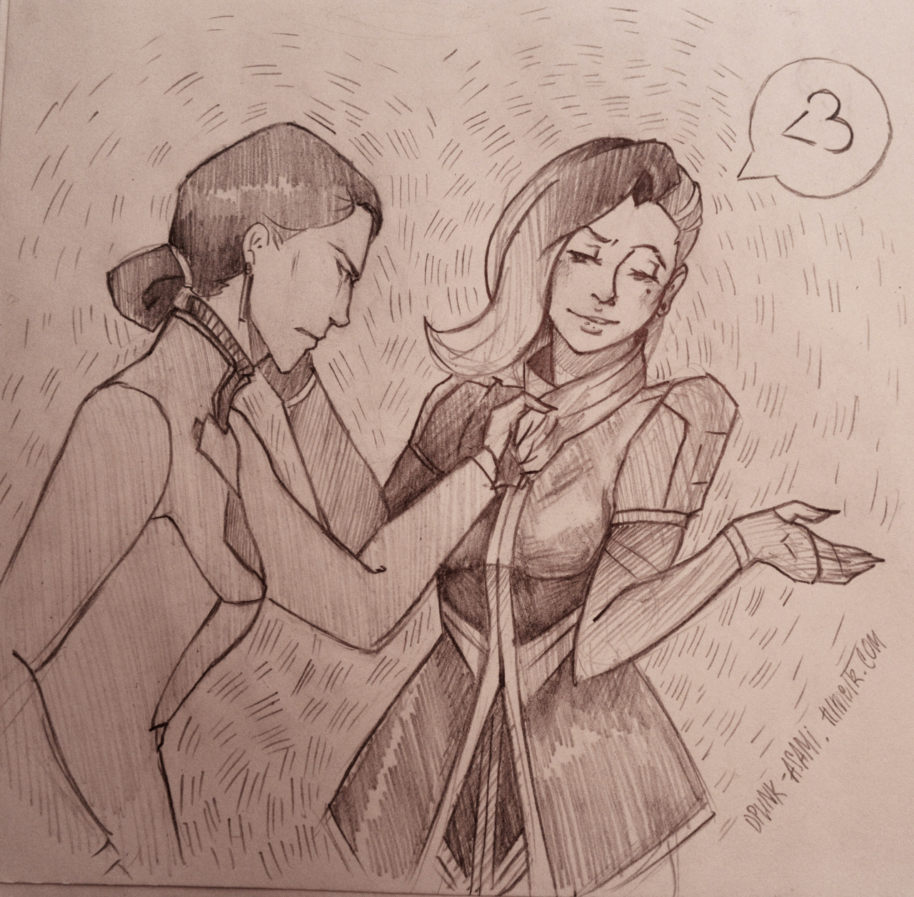 drunk-asami:  quick sketch for my girlfriendand againthose twosorry for ship-spam