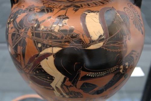 A scene from the Gigantomachy: Ares and another figure (usually identified as Phobos, less often as 