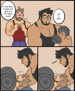 softbeefs:  @gengacanvas ‘s Norman and Terry at the gym.  Glasses dads A++++ 