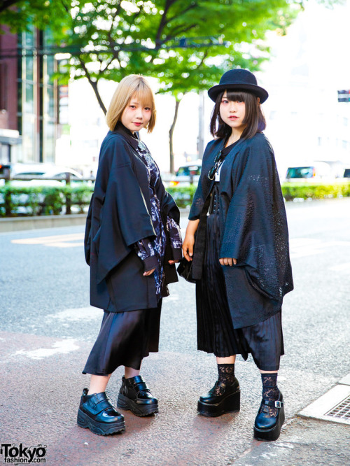 Japanese teens Tsuruta and Hanamizu on the street in Harajuku with kimono inspired tops, Sex Pot Rev