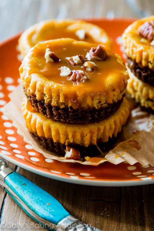 guardians-of-the-food:  Salted Caramel Pumpkin Cheesecakes 