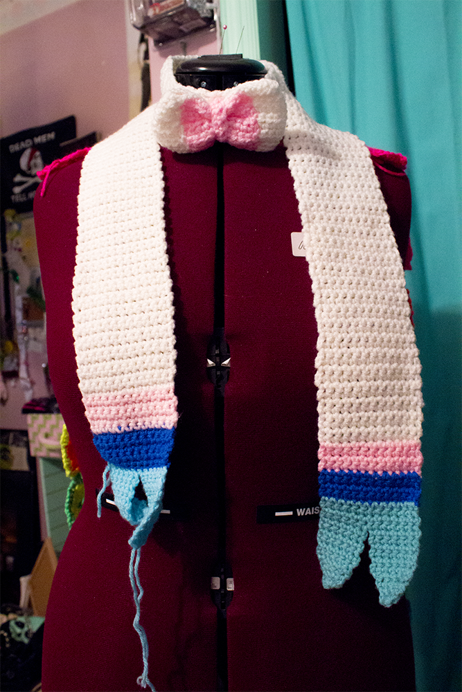 It&rsquo;s finished! Crocheted Sylveon bowtie scarf! Its all one piece with the