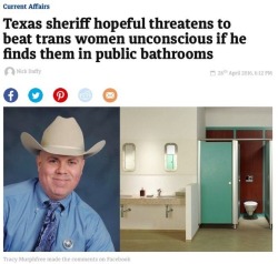 thefingerfuckingfemalefury:  bitterbitchclubpresident: thetrippytrip:    This pisses me off so fucking much!     There have been 0 instances of trans people attacking others in a bathroom.     The bigoted dipshit pictured in that first article is exactly