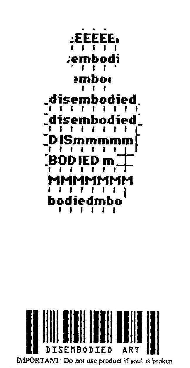 The wonderful ‘disembodied body’ logo which appears at the top of this image, and also on the banner of this Tumblr site was very generously created by Reed Altemus(USA) in 1992 for the disembodied art project.