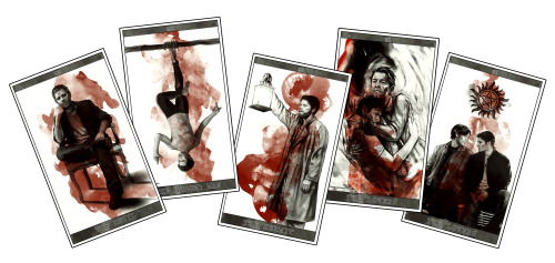 tsuminubiaru: so I’m sort of working on a simplified SPN Tarot Card Deck. So far I have these five :