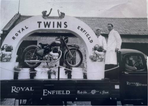 A Royal Enfield carnival float, somewhere in England, 1951