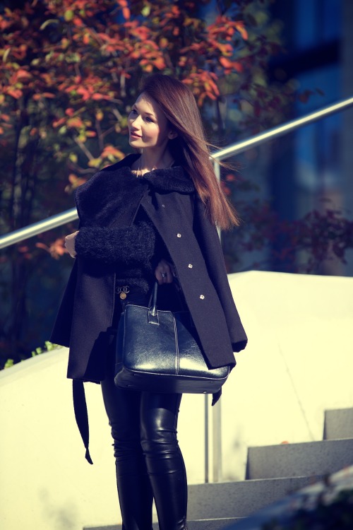 leatherstreetstyle: Back to Black via Porcelanna bit.ly/22CcdKvcape - Asossweater - C&amp