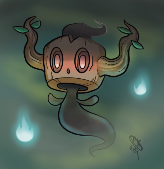 Illustration of Phantump, a grass / ghost Pokemon #708, from Pokemon X /  Y, released for the Nintendo 3D…