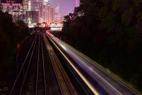 Night view captured from Strachan Avenue over the rail corridor - Image by lejano (Fernando A) via F