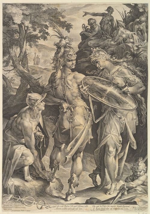 the-evil-clergyman:Minerva & Mercury Arming Perseus by Bartholomeus Sparanger (1604)