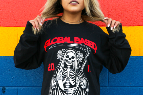 Globalbased photoshoot, just released our Santa Muerte long sleeves in black and yellow.Link bellowh