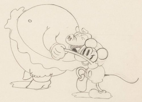 Animation drawing from the 1032 Mickey Mouse cartoon, The Whoopee Party.