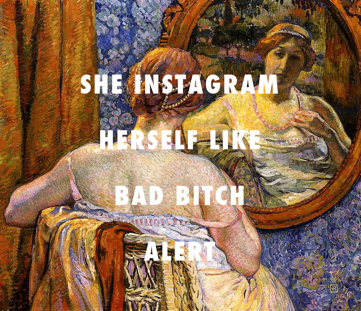 flyartproductions:  2000 dolla bag no cash in the purse Woman at a mirror (1907),