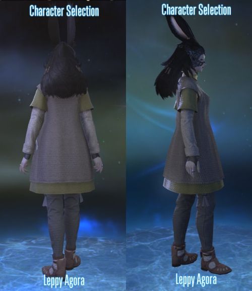 [image: some screencaps of leppy agora, a viera ffxiv OC with long black hair, black bunny ears, and