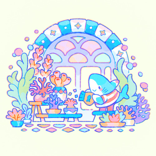 requinoesis:  Day 3 - Coral Shark A little shark feeding an anemone in his coral greenhouse ~ 🪴✨
