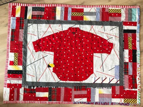 Spotty Shirt Quilt, 2018, 192cm x 143cm.Made entirely from vintage clothes and scraps.I wasn’t lovin