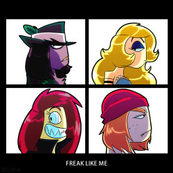 This was commissioned by someone on deviantART called LyfeRider, and she wanted me to make a parody of the Gorillaz cover, “Demon Days” with her characters, Rik, Queenie, Rebel, and Germ.