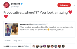 thetrippytrip: That’s how schools oppress girls. Schools prepare kids for life in the unreal world. Great that we have people who’s bigger than this so called education. Zendaya is one of them. 