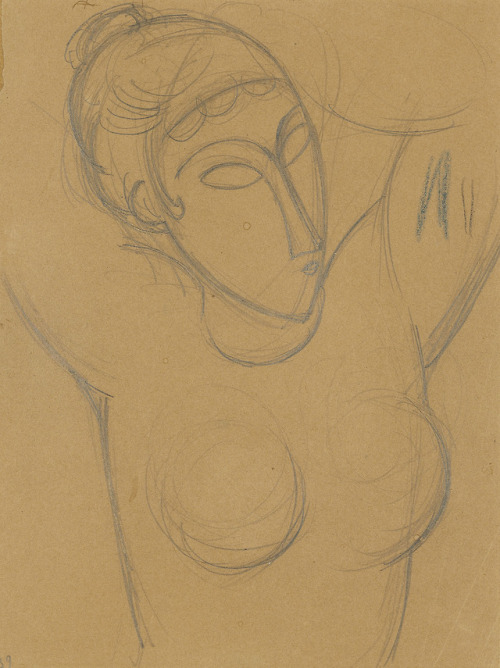 womblegrinch:Amedeo Modigliani (1884-1920) - Buste de cariatidePencil and blue crayon on paper. Exec