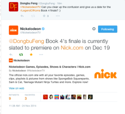 dongbufeng:  Nick confirms the Korra finale