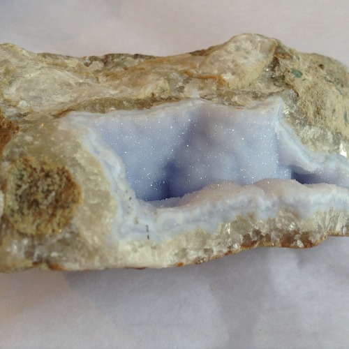 venusrox: Blue Chalcedony/ Blue Holy Agate on MatrixThis beautiful rock resembles a small cave of ca