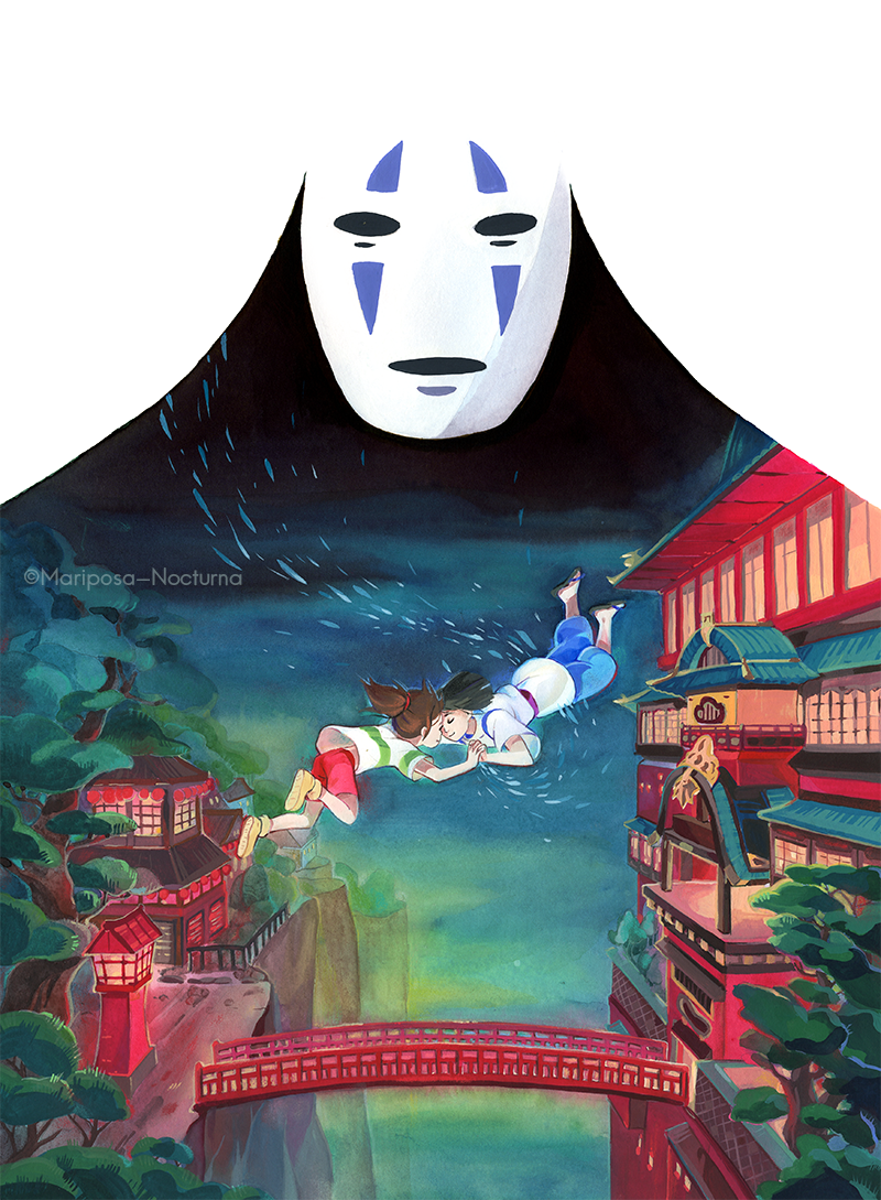 mariposa-nocturna:  Here is a fanart of Spirited Away I made in the same style as