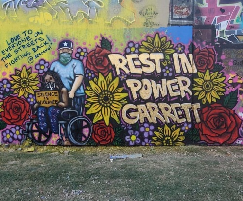 radicalgraff:    Memorial mural in Dallas for Garret Foster, who was gunned down at a Black Lives Matter demonstartion in Austin, Texas on July 25, 2020.  A car drove an intentional path around and between several guide cars (the cars positioned to block