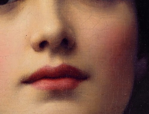 Details of John William Godward’s:Eurypyle (1921) + lipstick edit - Contemplation (1903)