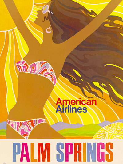 Palm Springs Travel Poster 1970 :: USA :: American Airlines This wonderful midcentury modern image comes from a vintage American Airlines travel poster for sunny Palm Springs, California.
• Language: English