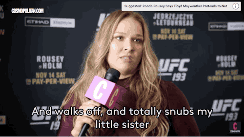 refinery29:Justin Bieber Is Officially On Ronda Rousey’s Bad Side Ronda Rousey is an ultimate fighting champion. And she has beef to pick with Justin Bieber.  READ MORE GIFS VIA.