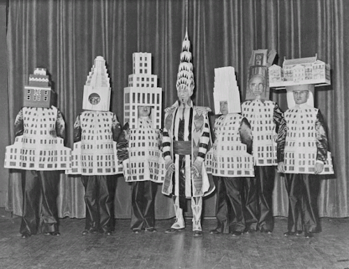 historicaltimes:  Famous architects dressed as their buildings at the Society of Beaux-Arts Architec