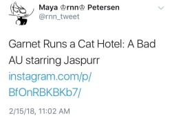 crewniverse-tweets:  Jaspurr vs lapis Meowzuli   https://twitter.com/rnn_tweet/status/964213226899722240 