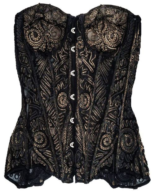 Jean Paul Gaultier | corset in black + copper corded embroidery + silk | Ready-to-Wear 2006